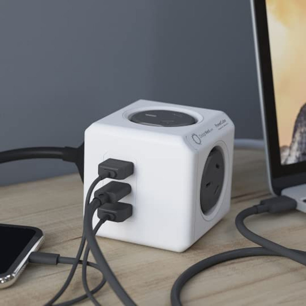 Allocacoc PowerCube Extended 4 Outlets 2 USB-A + 1 USB-C PD 20W with Surge 1.5M Grey (11407-AUEUAC)